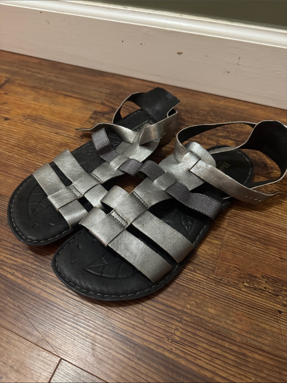 Born Girls Metallic Silver Strappy Woven Sandals